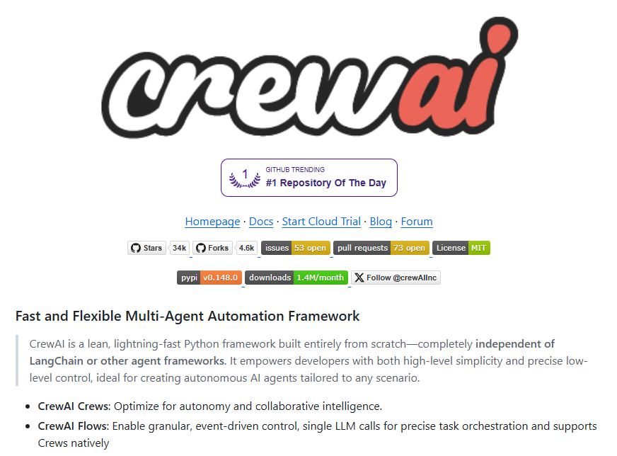 GitHub获​34000 颗星！开源 AI 协作智能体 CrewAI 引领开发者潮流