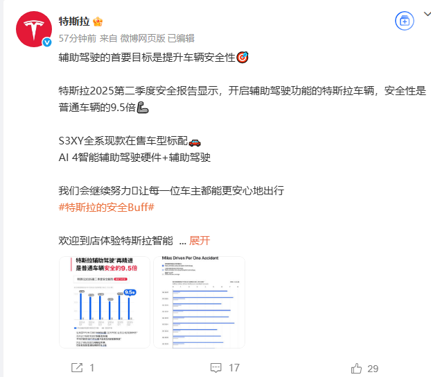 特斯拉辅助驾驶安全性提升9.5倍 AI硬件加持实现零事故目标
