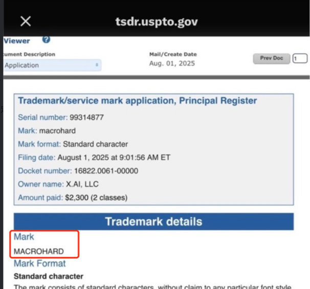 xAI成立Macrohard子公司 注册商标戏仿微软插图1