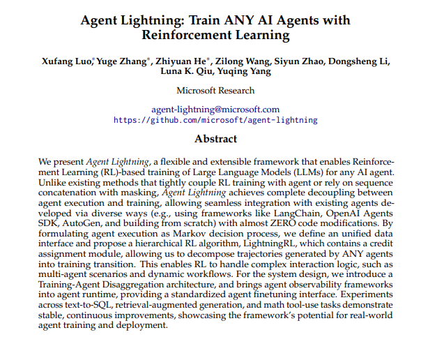 微软Agent Lightning强化学习框架：通用AI代理训练新突破插图