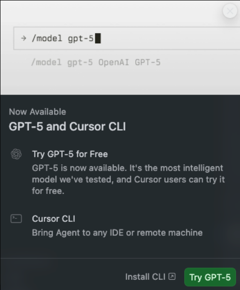 Cursor限时免费GPT-5 CLI工具发布体验AI编码新高度插图1