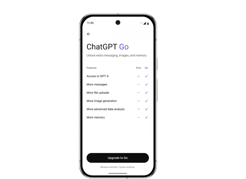 OpenAI ChatGPT Go套餐亚洲版上线 每月不到5美元插图1