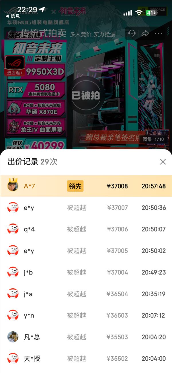 ROG初音未来联名主机37008元成交 2.6万人围观抢购插图1 ROG初音未来联名主机37008元成交 2.6万人围观抢购插图1