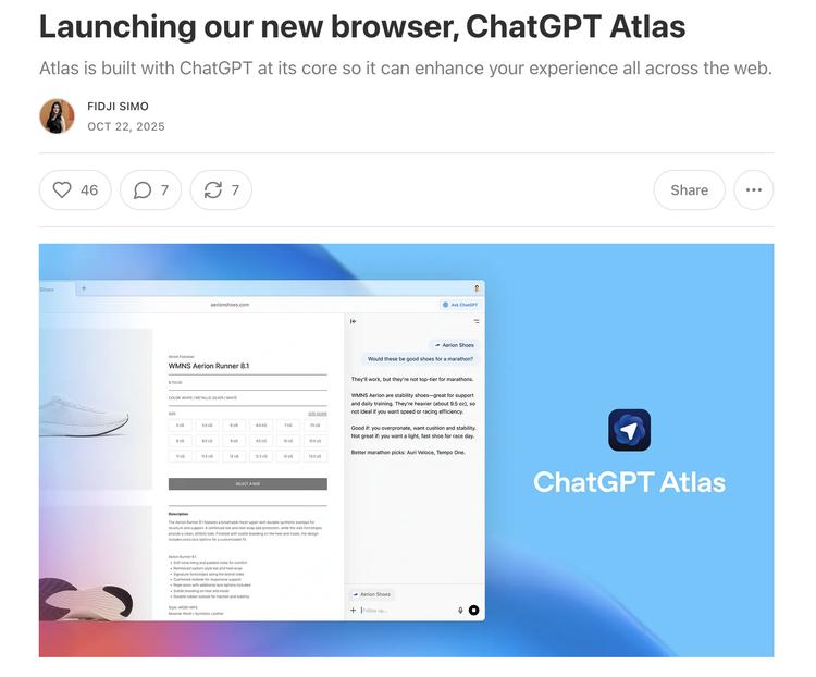 OpenAI 推出浏览器：“让位吧，Chrome”