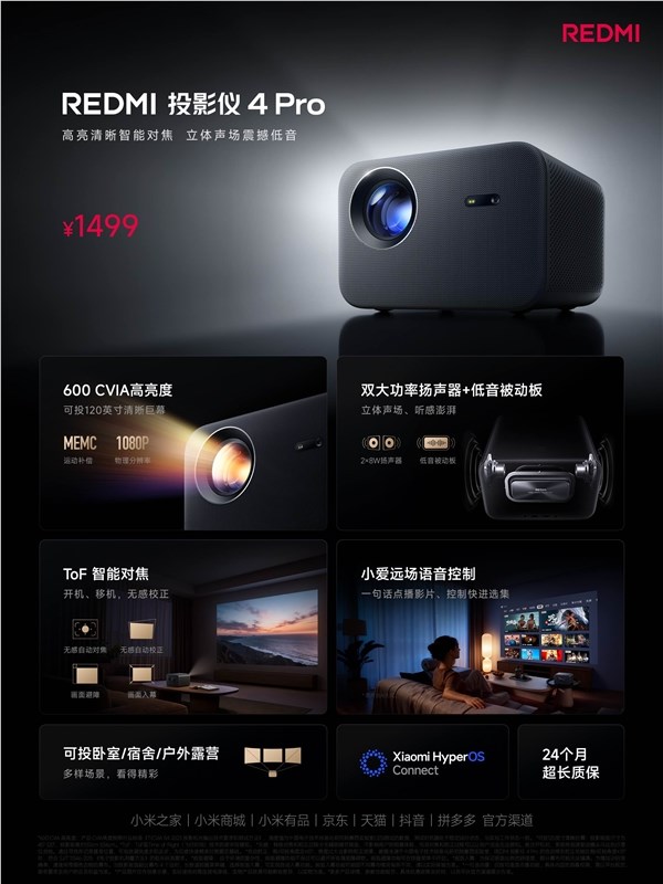 REDMI投影仪4 Pro1499元首发 600CVIA亮度投120英寸巨幕插图1 REDMI投影仪4 Pro1499元首发 600CVIA亮度投120英寸巨幕插图1
