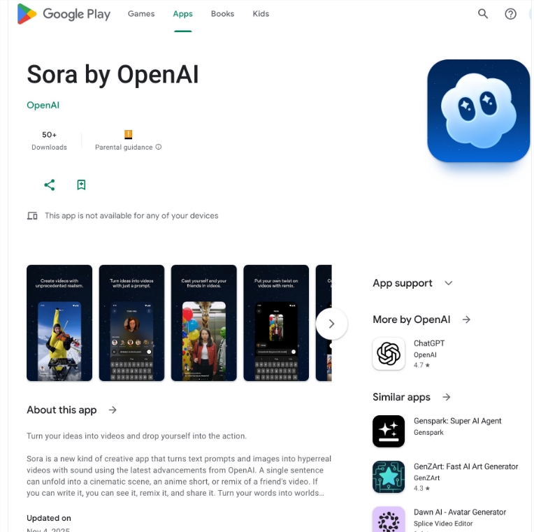 OpenAI Sora 安卓版下载地址曝光!AI 视频创作全面进军 Google Play 商店