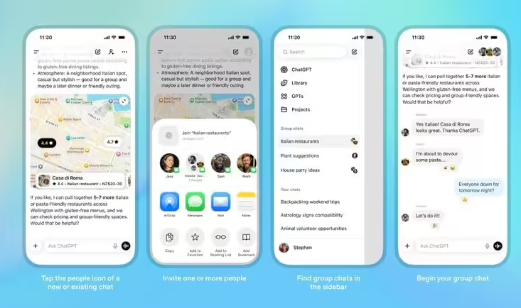 ​ChatGPT 群聊功能正式上线：最多可容纳 20 人，AI 参与头脑风暴