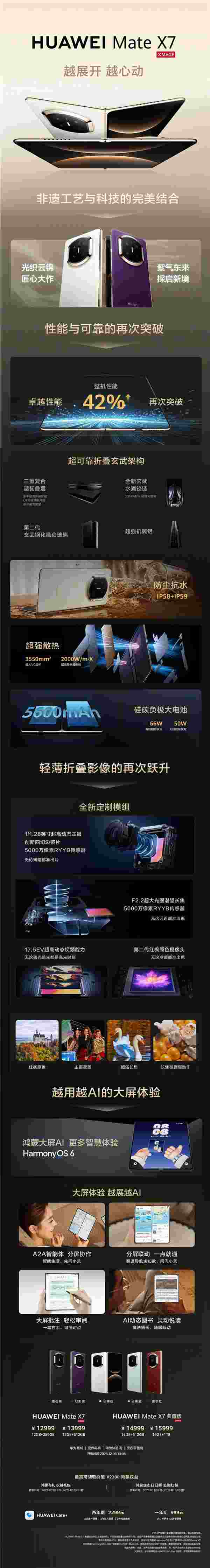 12999元起 一图了解华为Mate X7：首发20GB内存 最强折叠屏