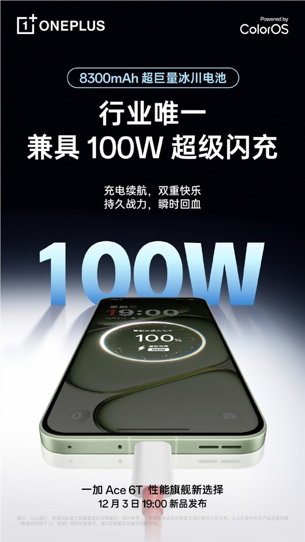 一加Ace6T首发8300mAh百瓦快充 打破续航困局成充电宝刺客插图1 一加Ace6T首发8300mAh百瓦快充 打破续航困局成充电宝刺客插图1