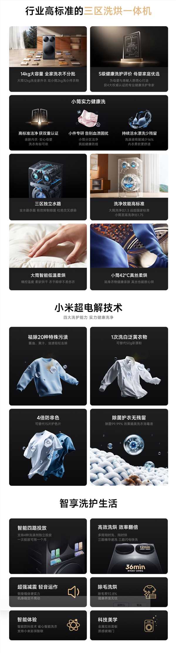 小米米家三区洗烘一体机14kg 6499元 三舱独立分区除菌除螨插图2 小米米家三区洗烘一体机14kg 6499元 三舱独立分区除菌除螨插图2