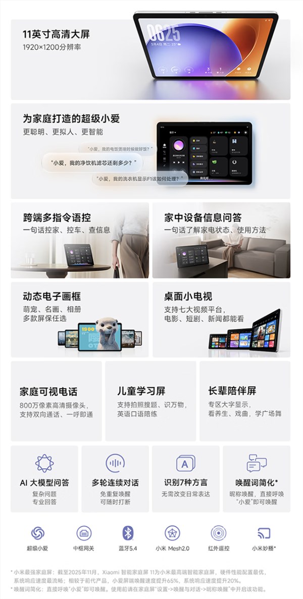 小米智能家庭屏11发布 11英寸大屏支持超级小爱插图2