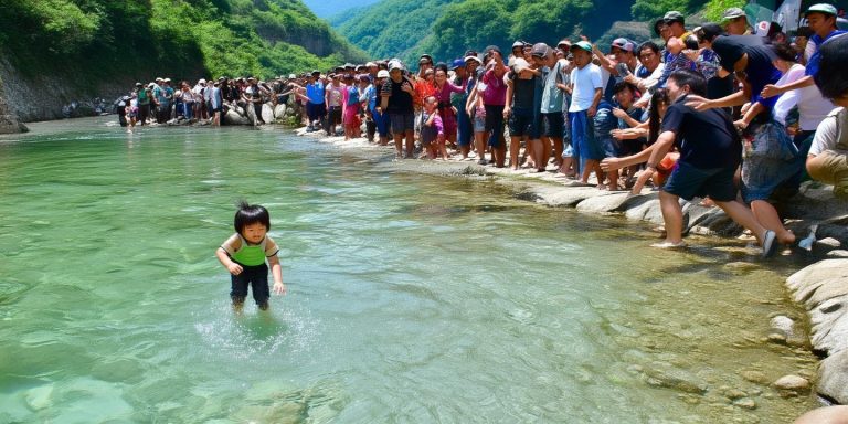 贵州小七孔景区游客拍照不慎撞落孩子 众人合力救援孩子安全上岸