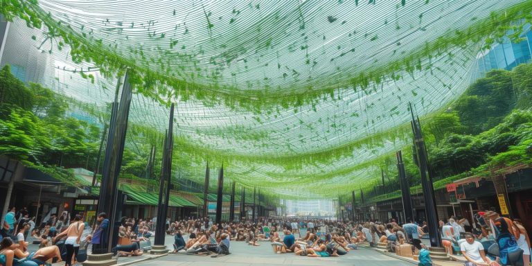 重庆十八梯400米草帽天幕创新消暑系统 游客纳凉新体验