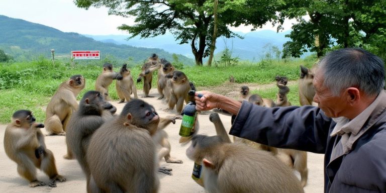 贵阳大爷喂野生猴子白酒 景区回应：猕猴属二级保护动物勿投喂