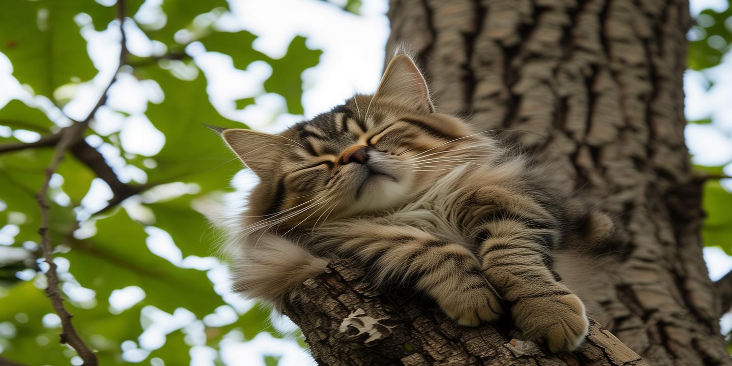 猫咪树上吹风酣睡姿势引热议网友调侃