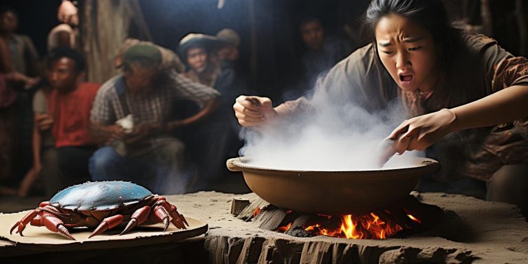 女子手捏卧沙螃蟹土锅煮饭夹生引热议