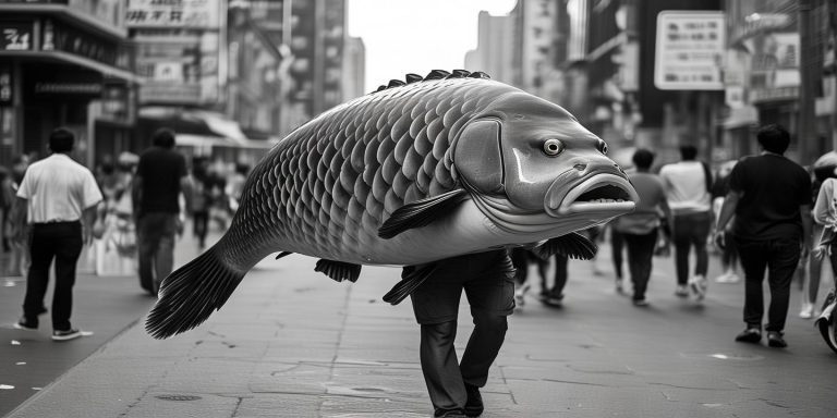 男子背79斤鳡鱼穿行闹市 网友惊呼显眼包