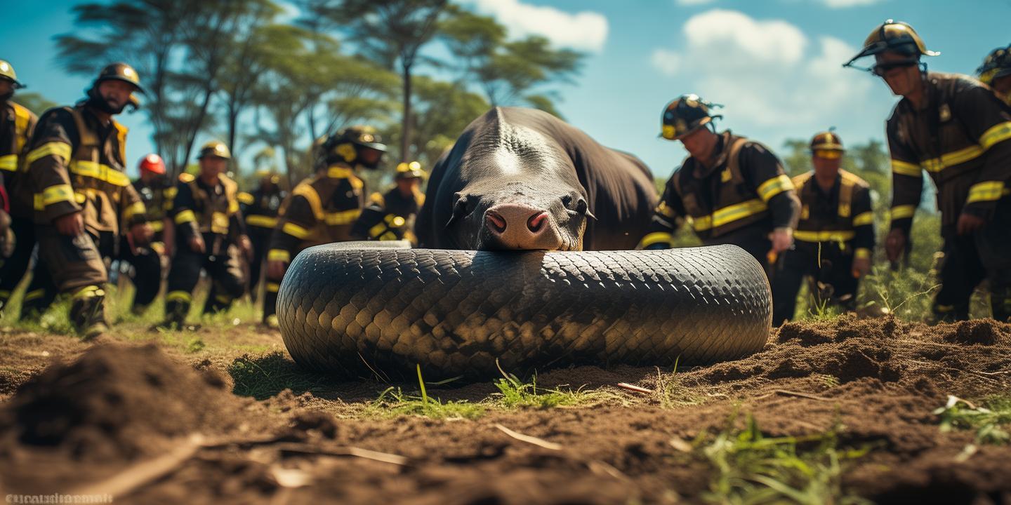 广东20斤蟒蛇吞牛犊 消防紧急处置安全放生插图 广东20斤蟒蛇吞牛犊 消防紧急处置安全放生