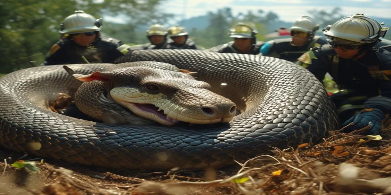 广东20斤蟒蛇吞牛犊 消防员惊险制服放生提醒秋防蛇