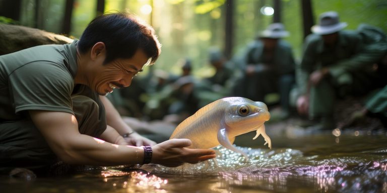 安康男子上班捡到野生娃娃鱼报警 林局鉴定后放生