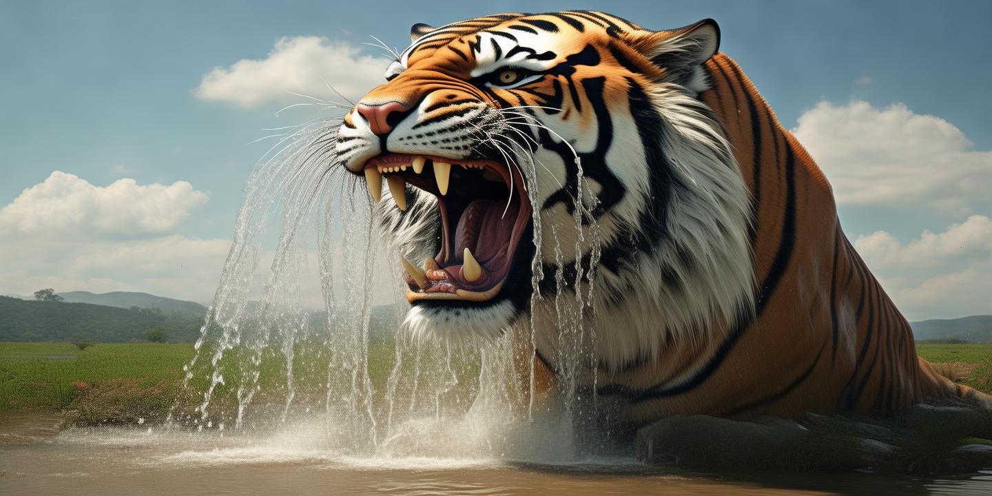 河南老虎咬水管成虎口瀑布 网友误认雕塑后摆尾现真身插图 河南老虎咬水管成虎口瀑布 网友误认雕塑后摆尾现真身