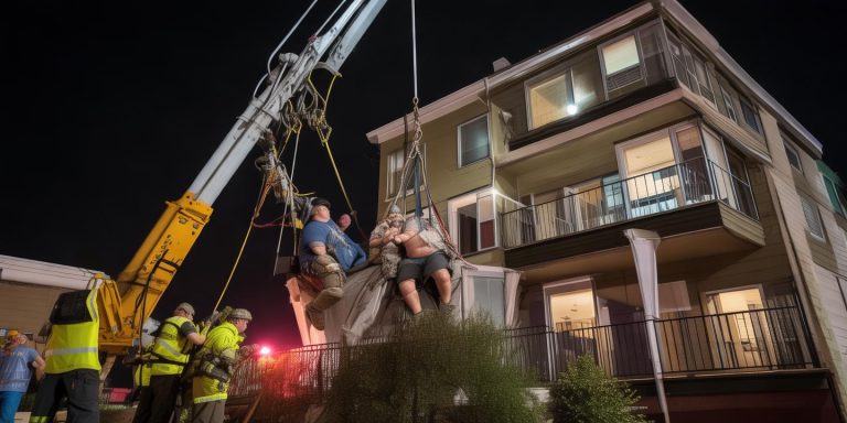 美国600斤男子突发疾病 起重机吊出公寓送医