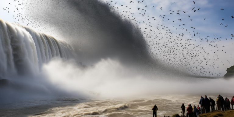 候鸟南迁壶口瀑布如泼墨 游客惊叹壮观景象