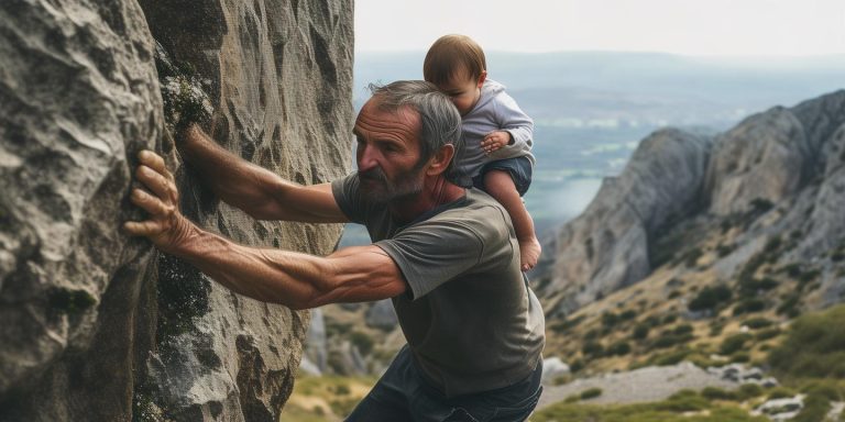 爷爷背1岁孙子徒手爬巨石引争议 网友质疑太危险
