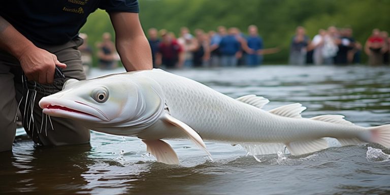 钓获罕见白色鲟鱼放生并报警 称未触碰鱼体获赞