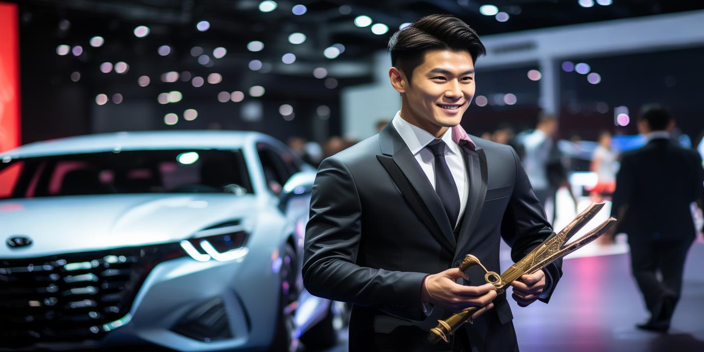 古天乐亮相乐道车展秀粤语 李斌回赠宝剑助寻秦记2热映