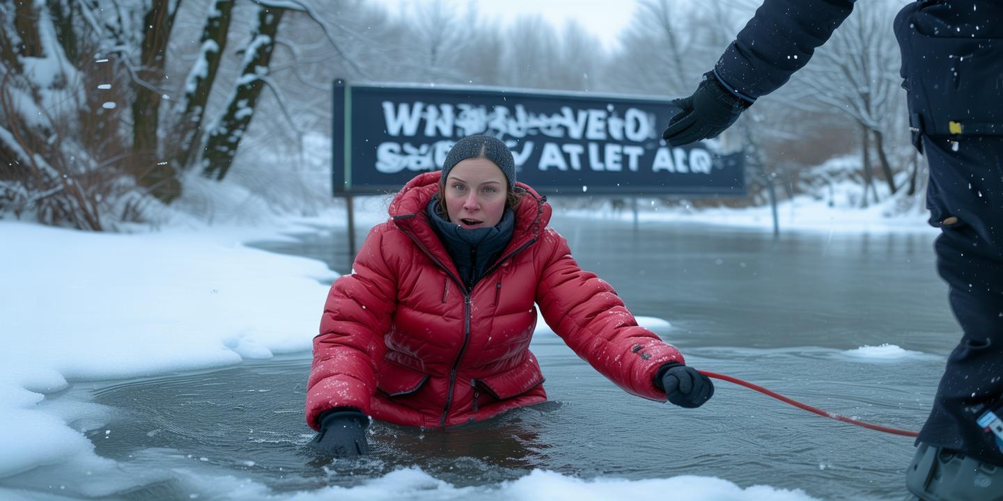 女子落水穿厚羽绒服获救 冬季河边安全警示