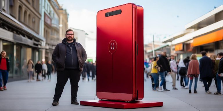 男子定制2米摩托罗拉V70手机 能打电话成网红打卡点