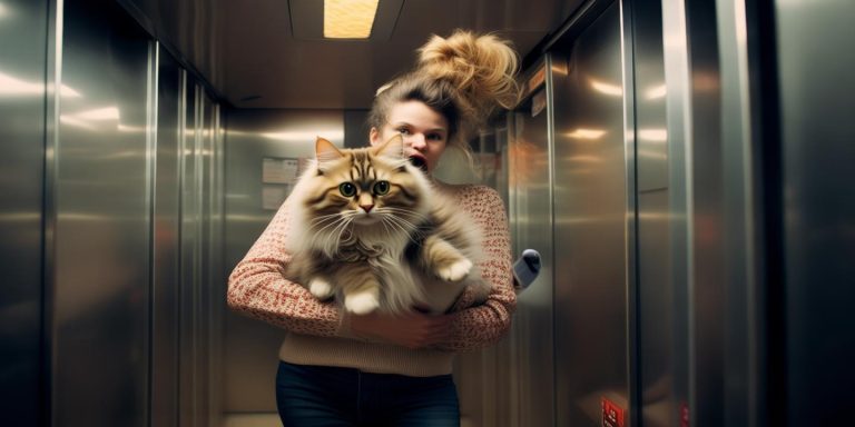 女子抱猫电梯跳舞手机掉落急中生智取出