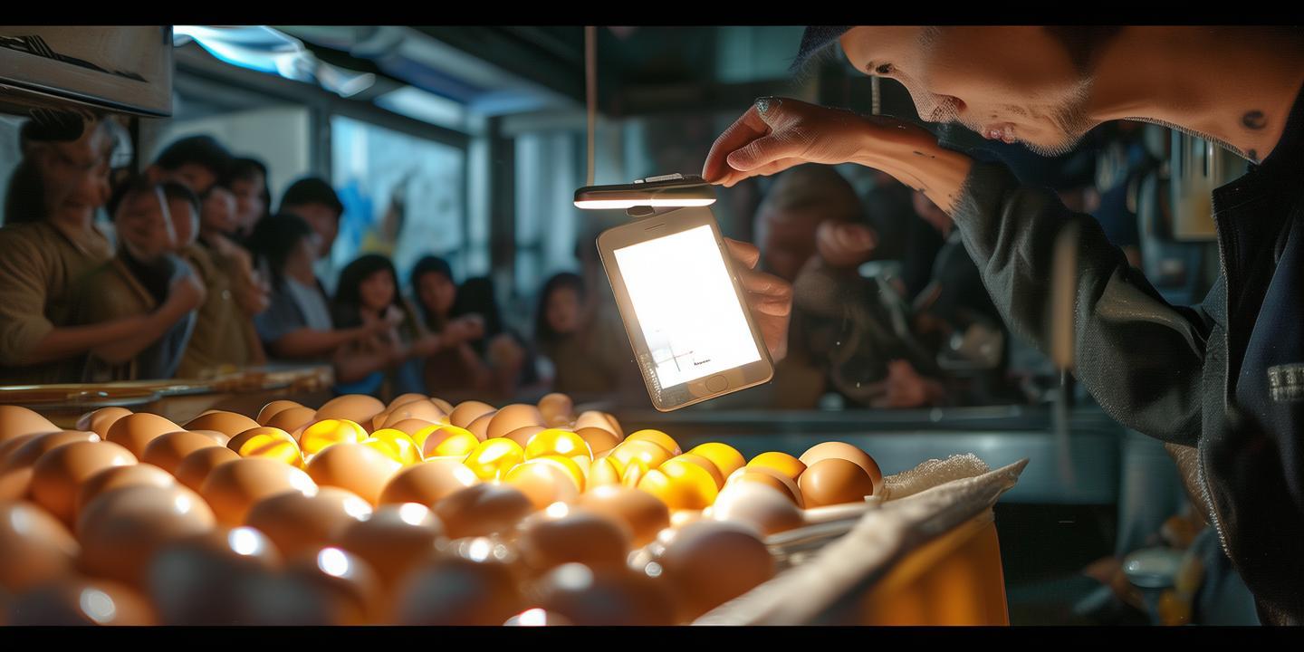 抖音蛋神用手机补光灯挑鸡蛋技巧涨粉350万