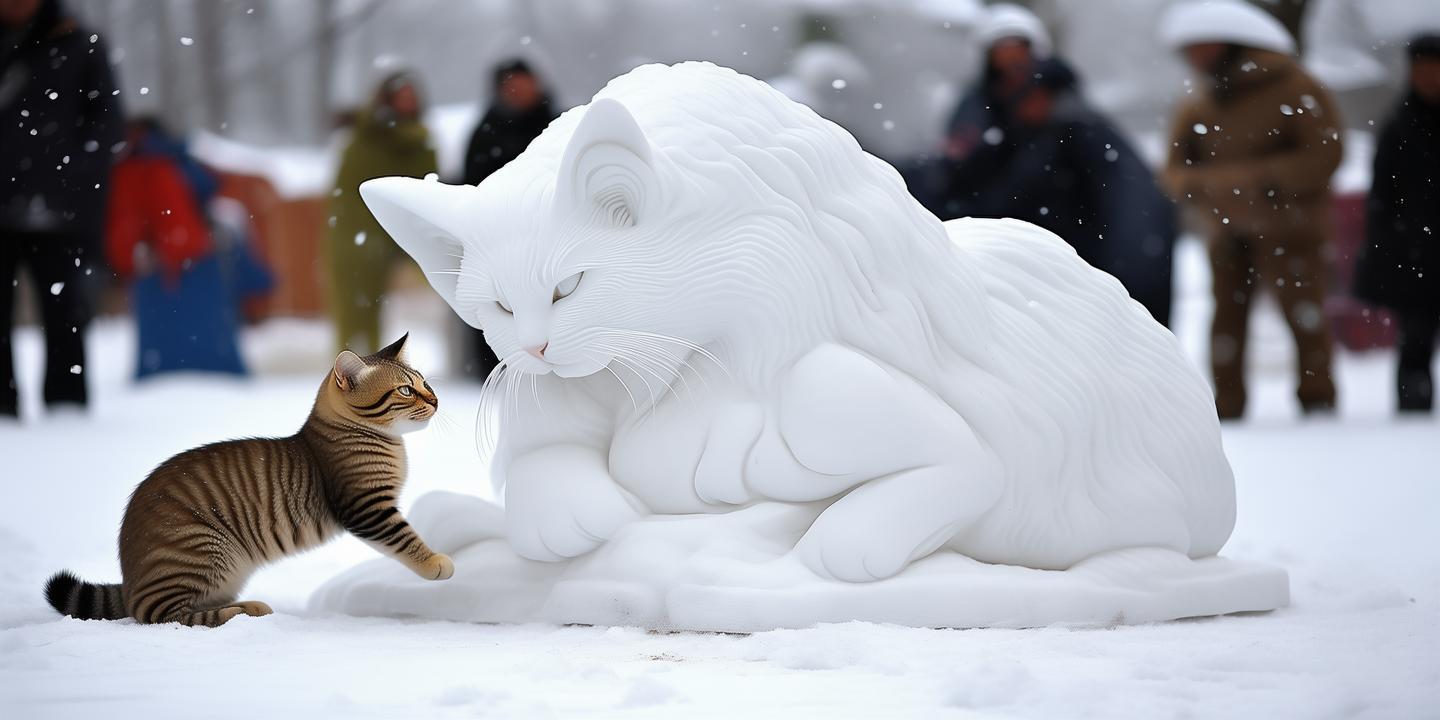 开封大爷雪雕逼真引真猫互动 网友笑称怀疑猫生插图 开封大爷雪雕逼真引真猫互动 网友笑称怀疑猫生