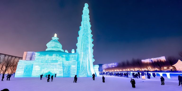 哈尔滨现巨型黄鹤楼冰雕 网友调侃武汉被偷家