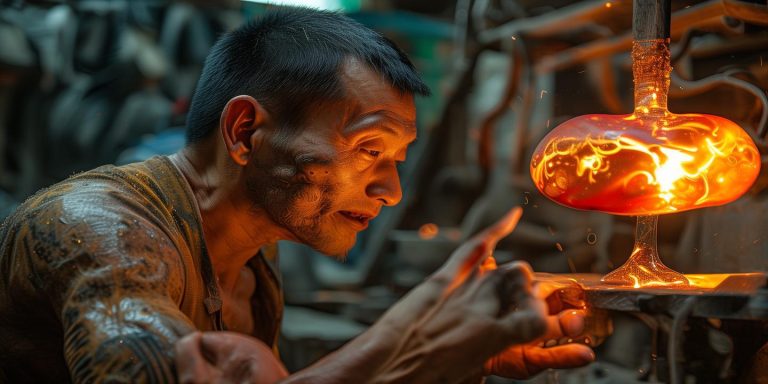 广东吹玻璃师傅30年练就“蛤蟆功” 腮帮肌肉异常发达成网红