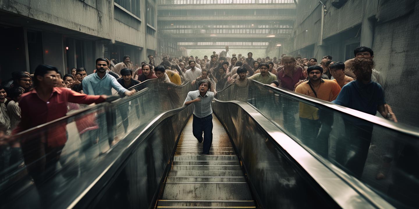 达卡大学扶梯失控事件 数十人惊魂一刻