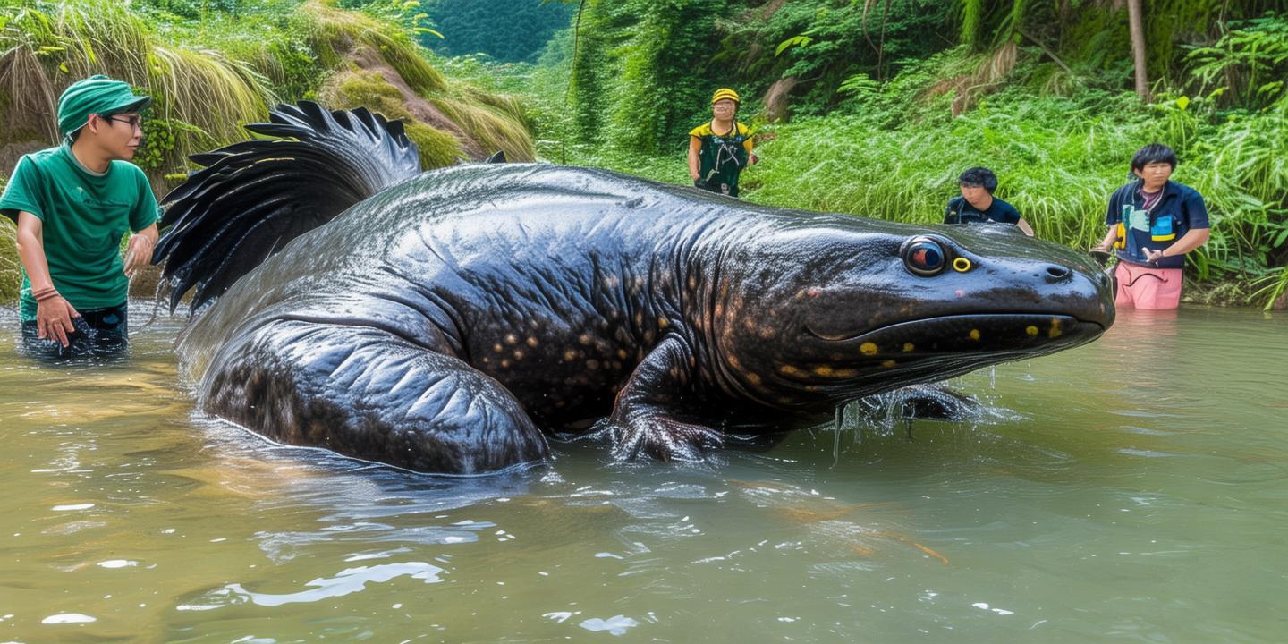 重庆发现巨型野生大鲵 护鱼队助其回归自然