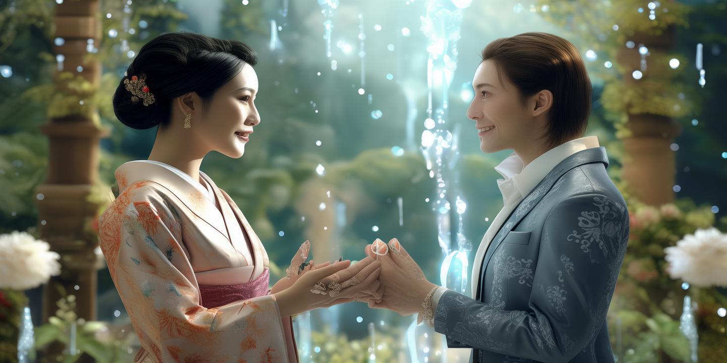 日本女子与AI伴侣AR婚礼 戴戒指ChatGPT特劳斯成新郎