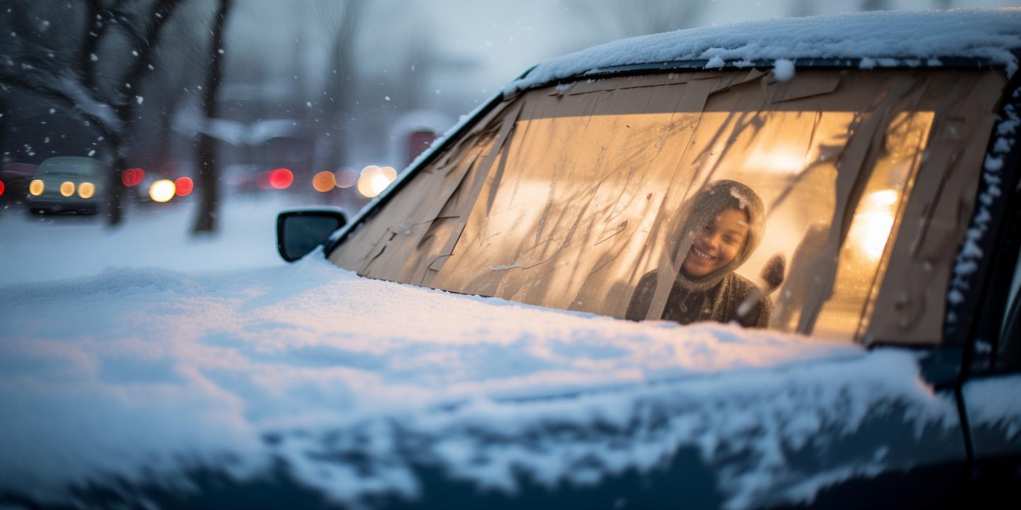 雪天车窗被好心人用纸壳遮挡 温暖举动引点赞