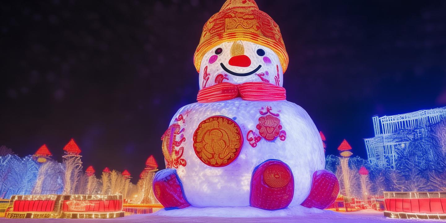 哈尔滨大雪人连夜换装迎新春 网红地标焕发喜庆光彩
