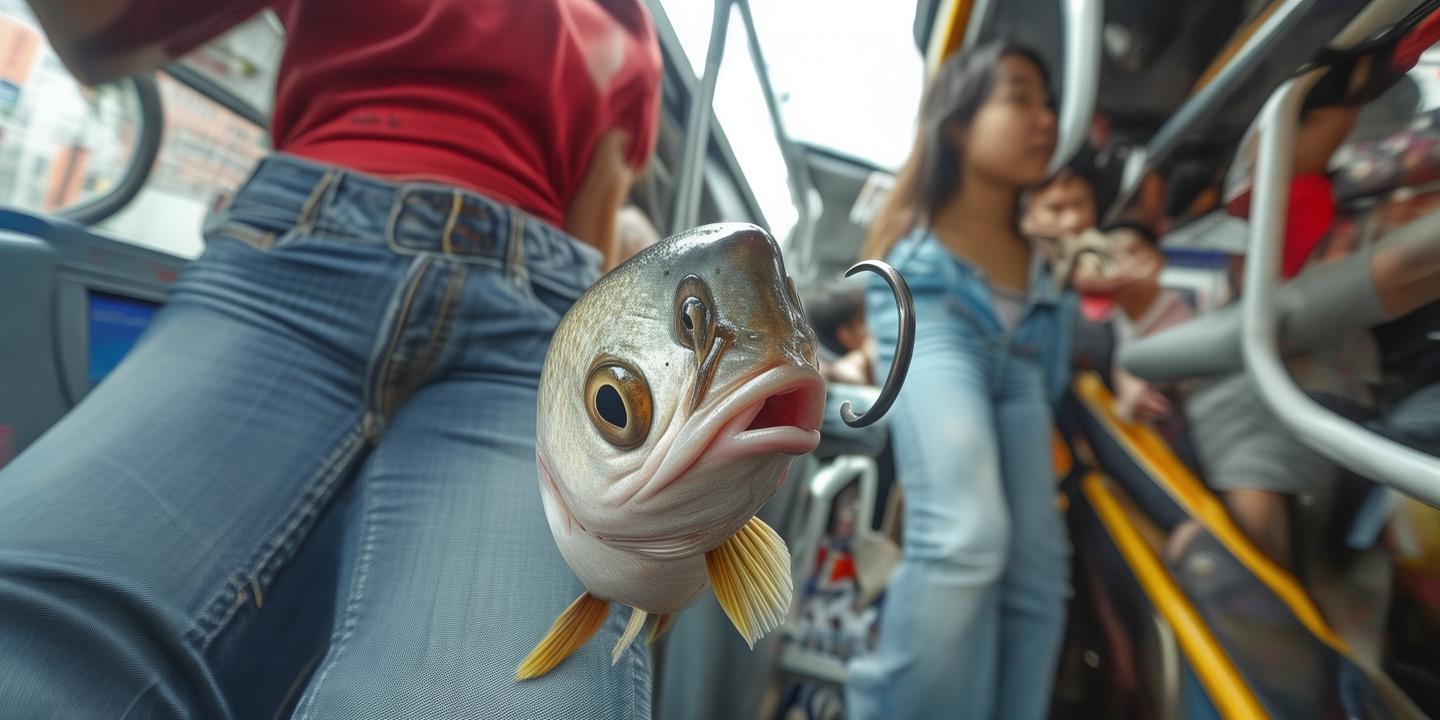 南京666路公交惊现奇闻 女子抬脚被带鱼鱼钩勾住裤腿