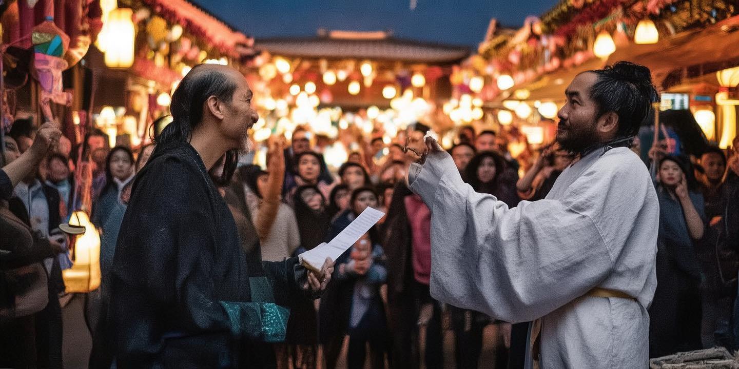 大唐不夜城两男子即兴对诗惊艳全场 文化盛宴引游客赞叹插图 大唐不夜城两男子即兴对诗惊艳全场 文化盛宴引游客赞叹