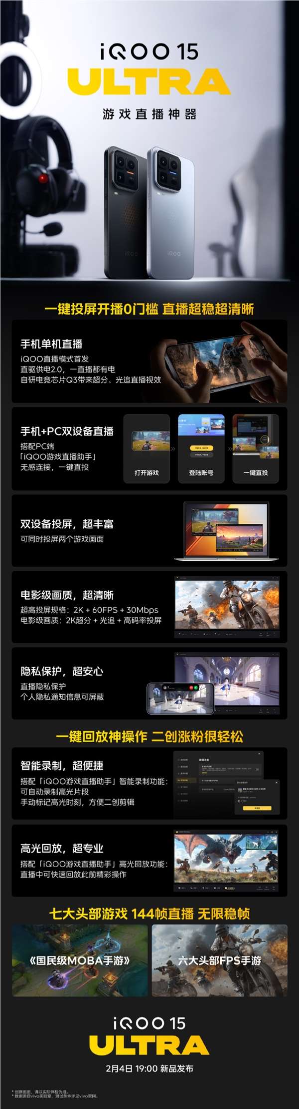 游戏直播神器！iQOO 15 Ultra支持一键投屏 开播0门槛