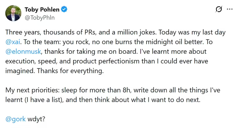 xAI联合创始人托比·波伦离职 创始团队仅剩5人插图1