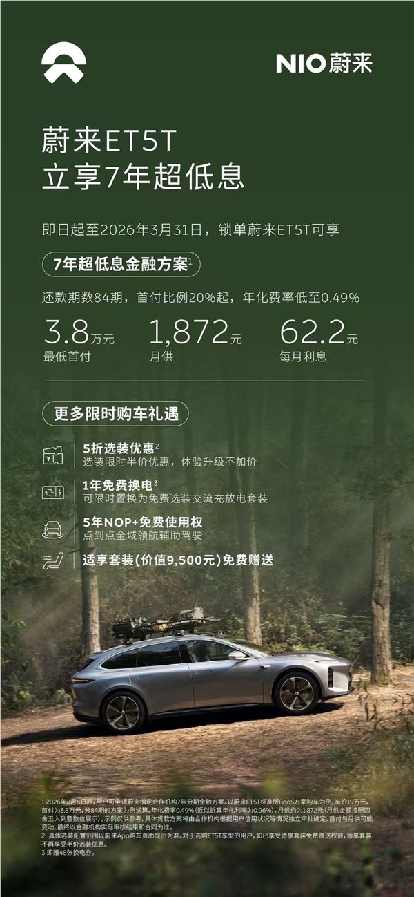 蔚来3月限时金融购车方案 首付低至3.8万 日息仅2元插图1 蔚来3月限时金融购车方案 首付低至3.8万 日息仅2元插图1