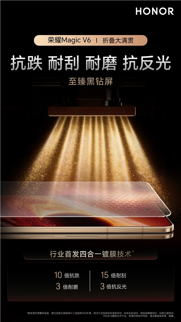 荣耀Magic V6黑钻屏技术解析：10倍耐刮抗跌 抗眩光提升3倍插图1