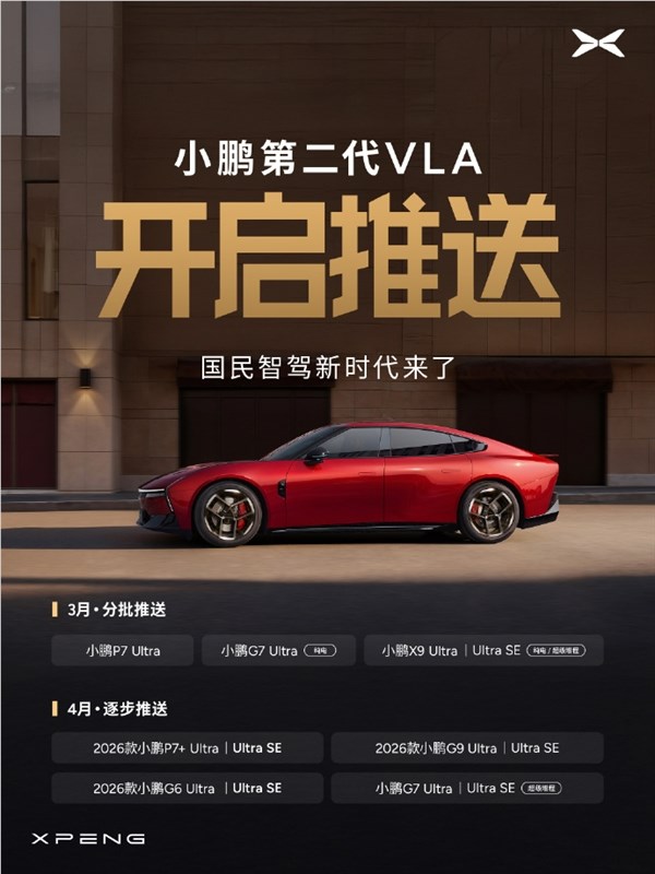 小鹏第二代VLA智能驾驶系统首批推送4款 4月将覆盖8款车型插图1