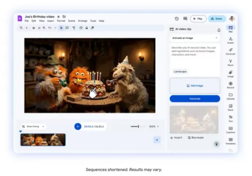 谷歌Vids集成 Veo3.1模型，支持文字提示词指挥 AI 虚拟形象互动